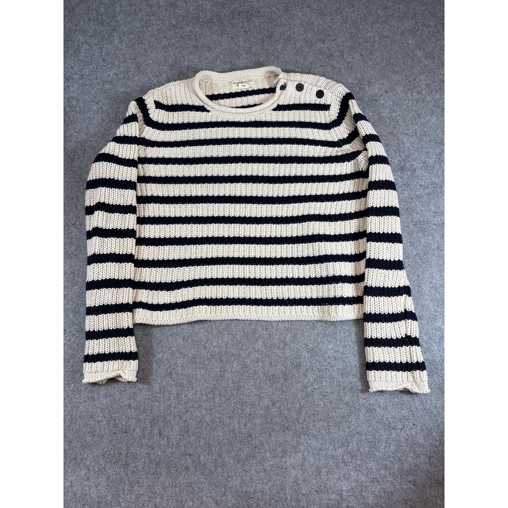 Denim & Supply Ralph Lauren Striped Cropped Sweater Womens XL Cream Navy Ribbed